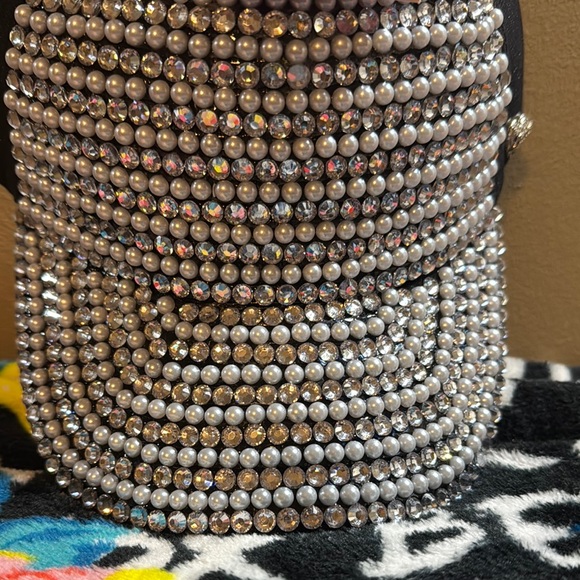 NWT Juicy Couture Black Cap with Rhinestones & Faux Pearls - Picture 3 of 10